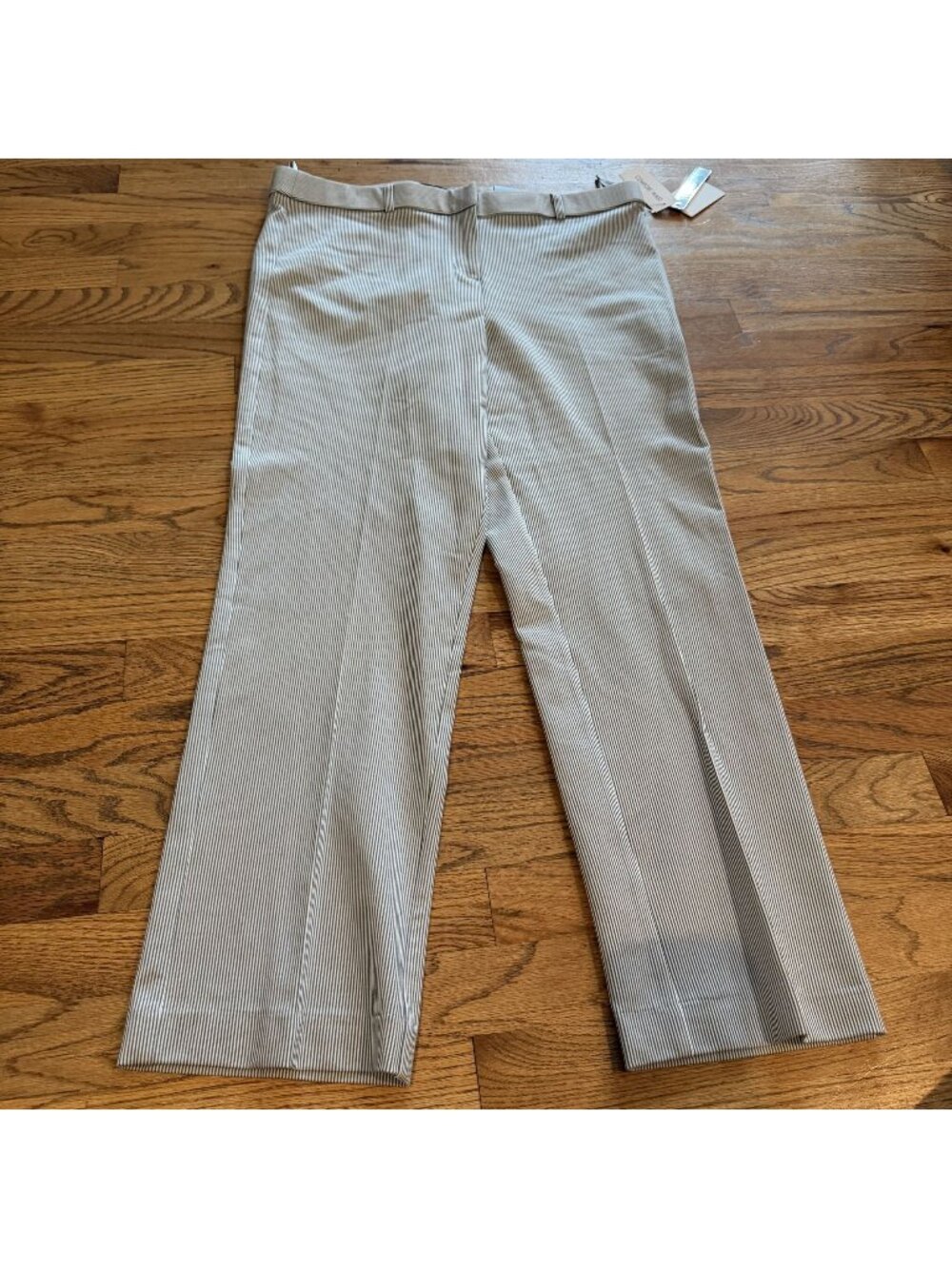 AMANDA & CHELSEA WOMENS GRAY STRIPE PANTS NEW SIZE 12 ANKLE FLARE